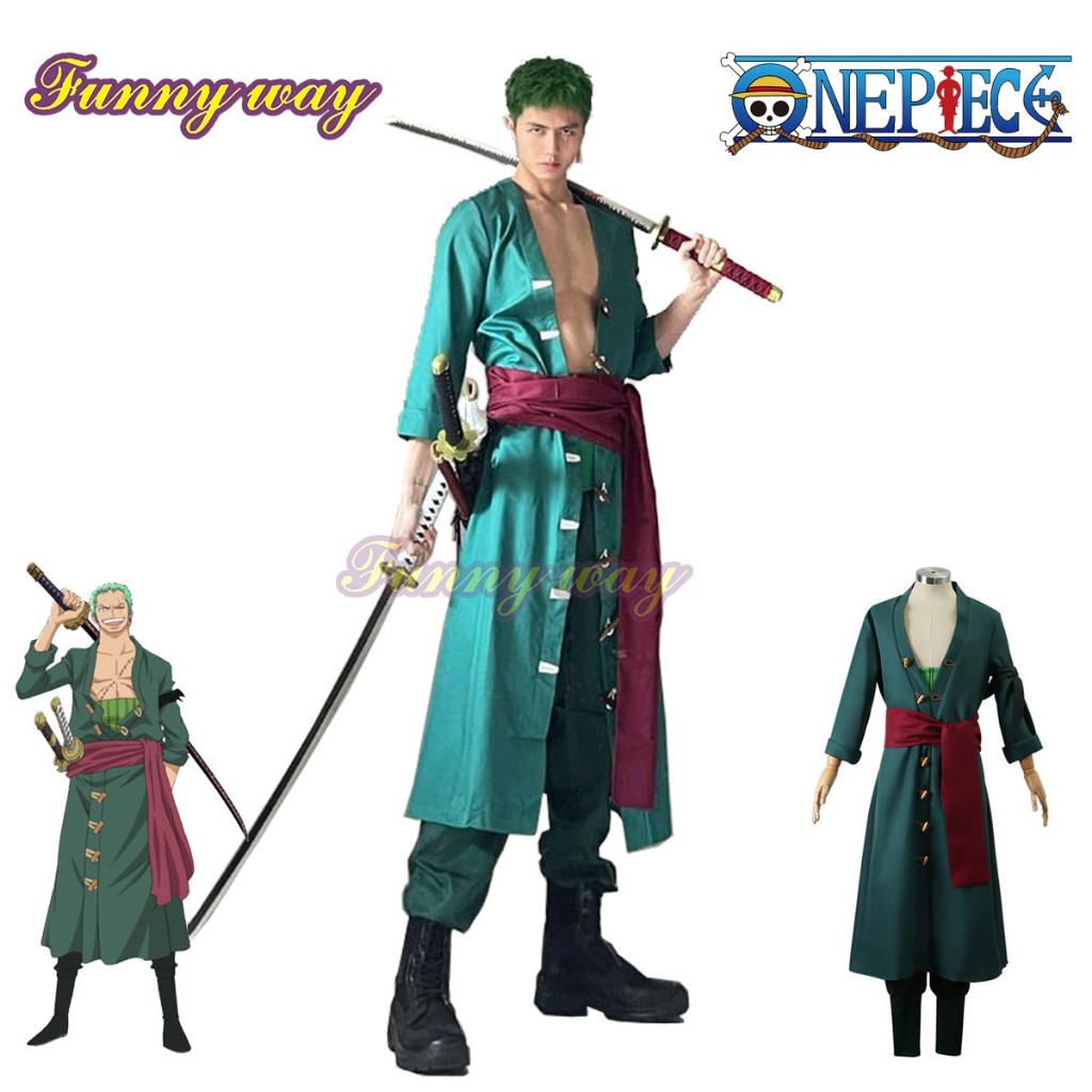 Anime One Piece Roronoa Zoro Cosplay Costume Men Kimono Green Robe ...