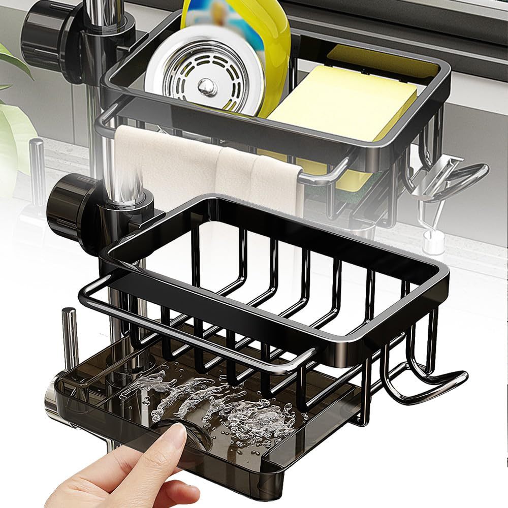 Black Aluminum Faucet Rack Kitchen Dishcloth Sponge Drain Rack ...