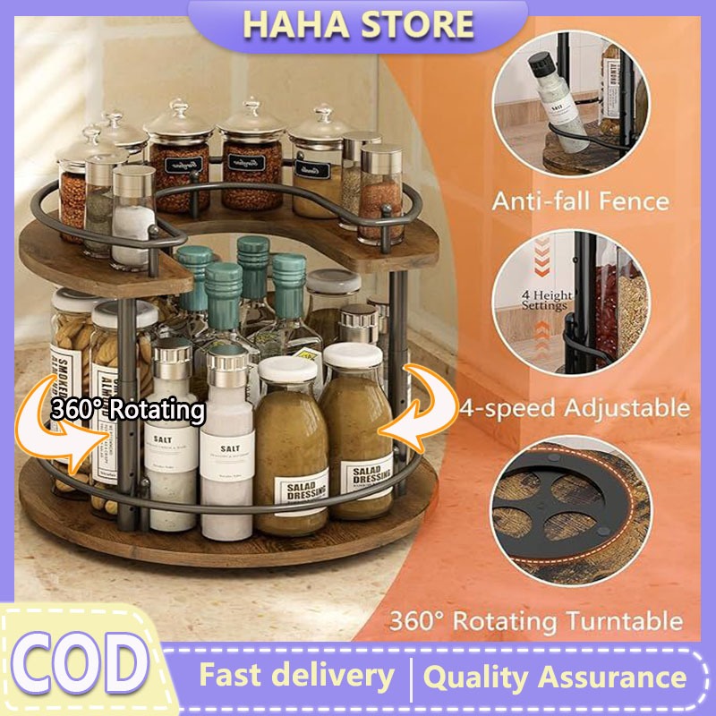360° Rotating Kitchen Spice Rack Organizer Wood Kitchen Storage ...