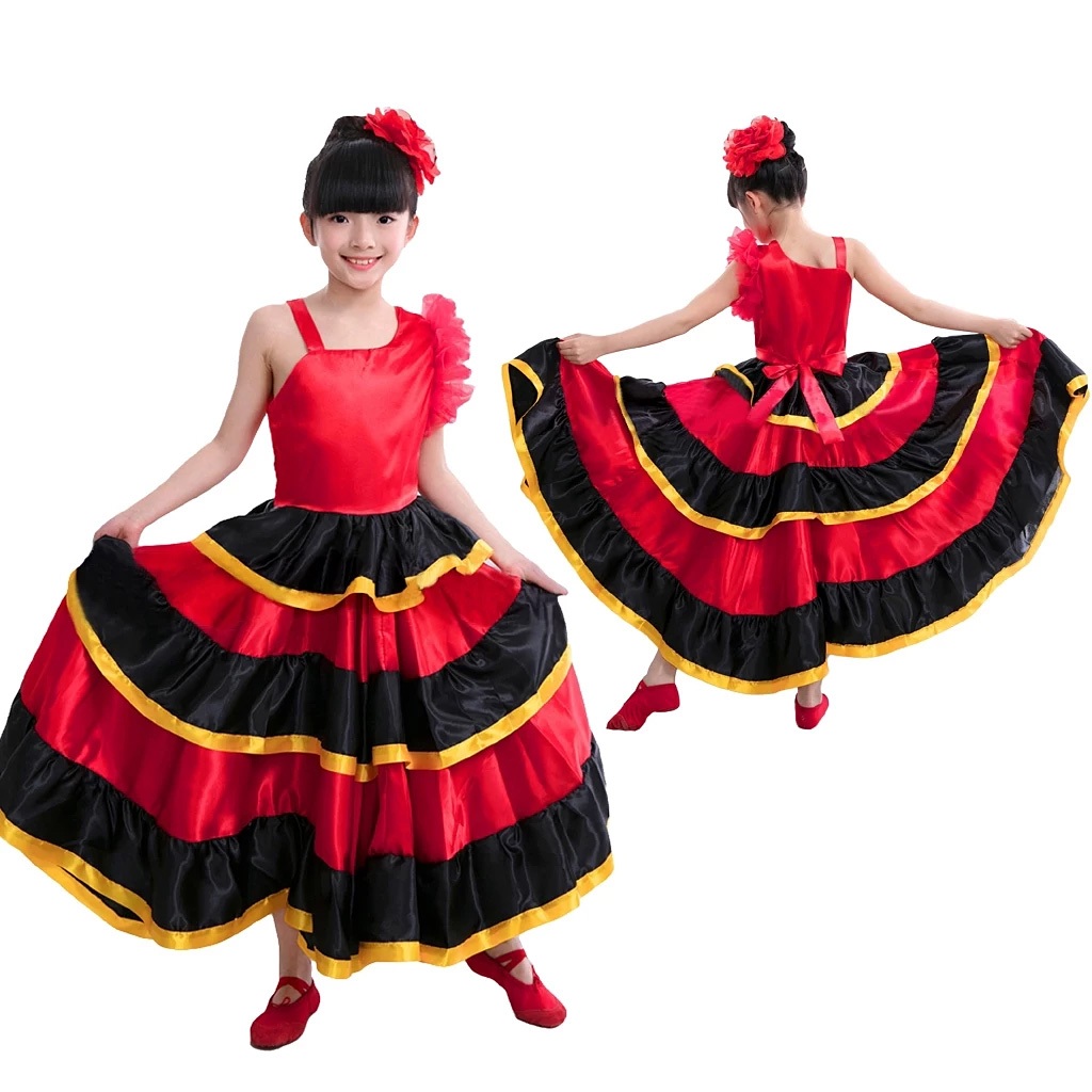 Lolanta Kids Girls Red Spanish Flamenco Belly Dance Dress School