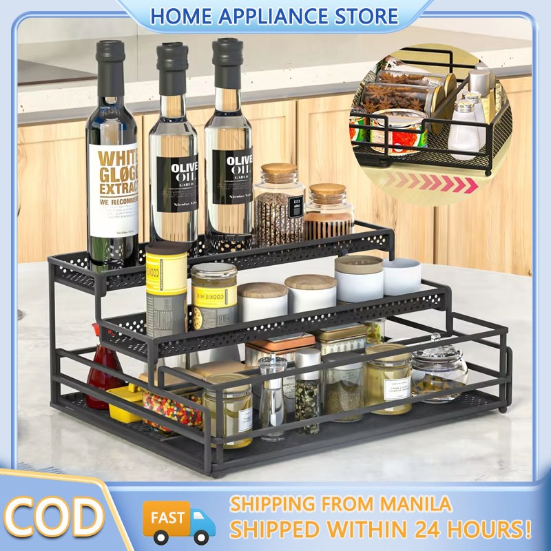 3 Tier Pull-Out Shelf Kitchen Organizer Foldable Organizer Space Saving ...