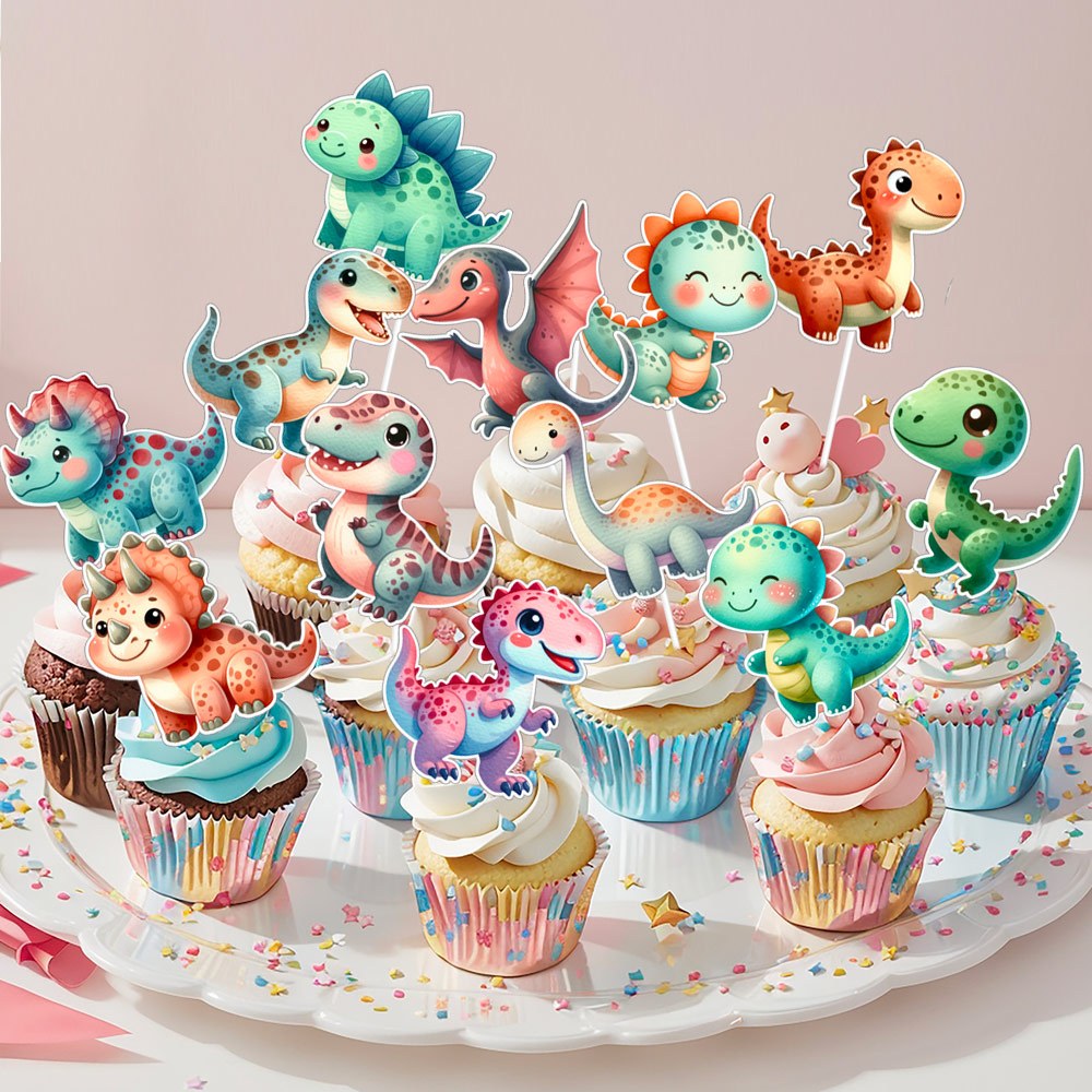 24 Topper Per Cupcake A Forma Di Dinosauro – Decorazioni Per Torte Compleanno A Tema