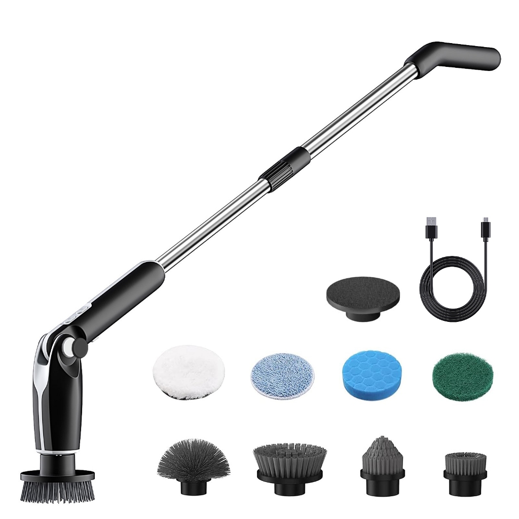 8pcs Electric Spin Scrubber With Adjustable Extension Handle & Multifunction Brush Heads, IPX7 Waterproof | Enterprise Limited