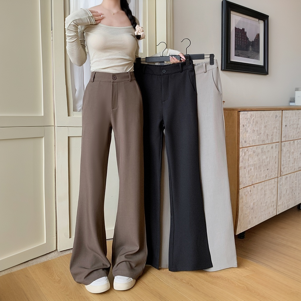 High Waist Basic Flare Trouser Pants | Shopee Philippines