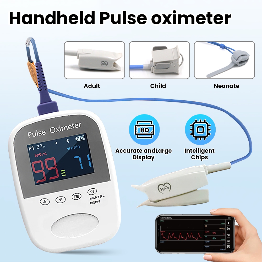 Handheld Pulse Oximeter FDA CE SPO2 Pulse Rate PI Bluetooth APP IOS ...