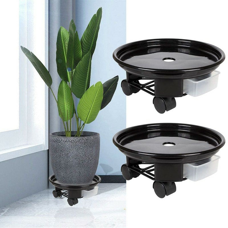 Round potted plant rack with wheel planter support tray tray water ...