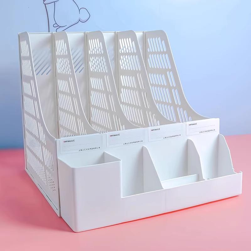 【Free pen holder&Sticker】4 Column File Data Storage Rack PP Material ...