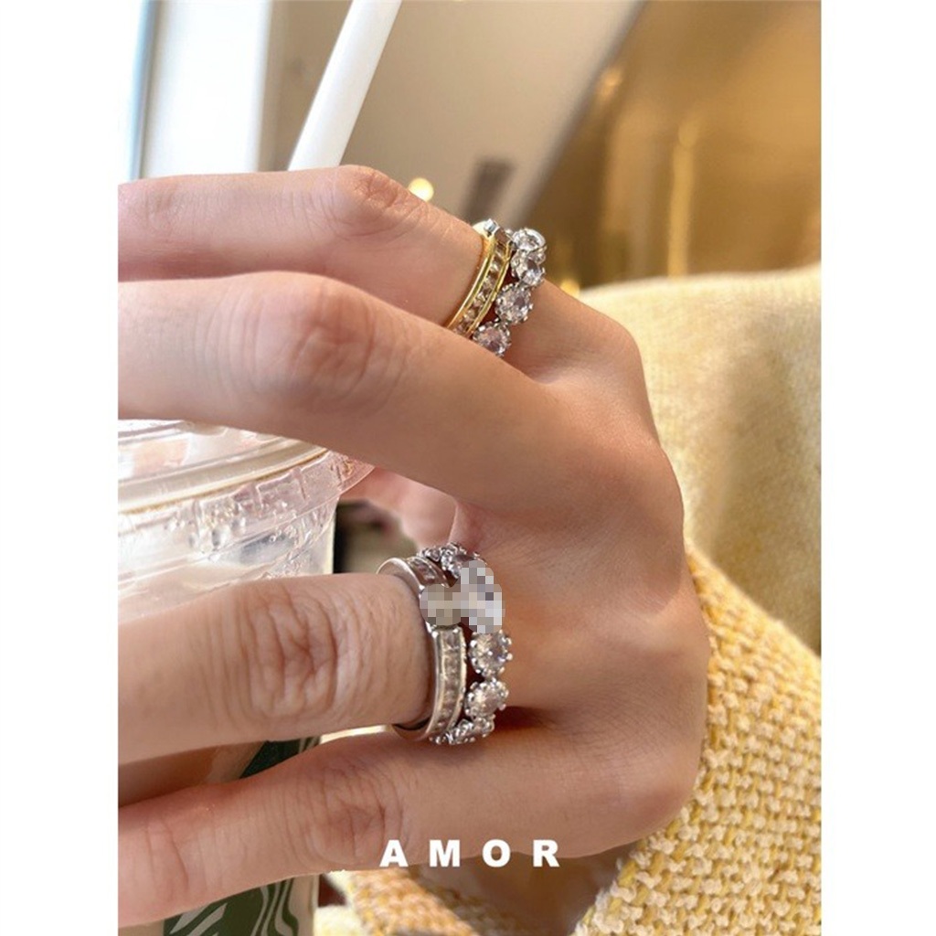 Diamond ring set double-deck silvery golden | Shopee Philippines