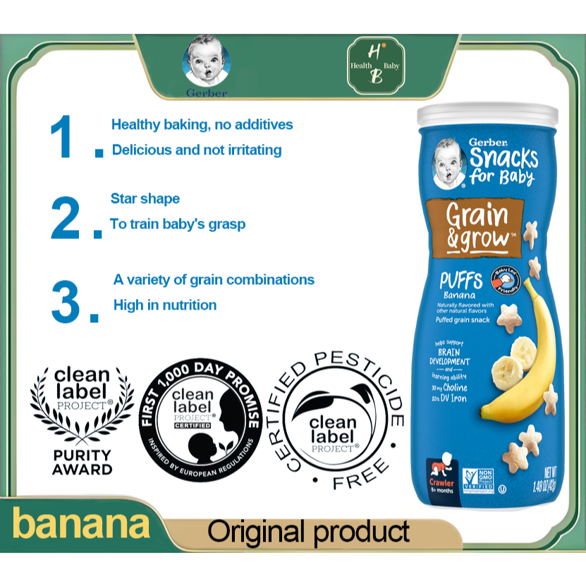 Gerber Puffs , Cereal Snack, 8+ Months, 42 g, 7 Flavours Nutritious ...