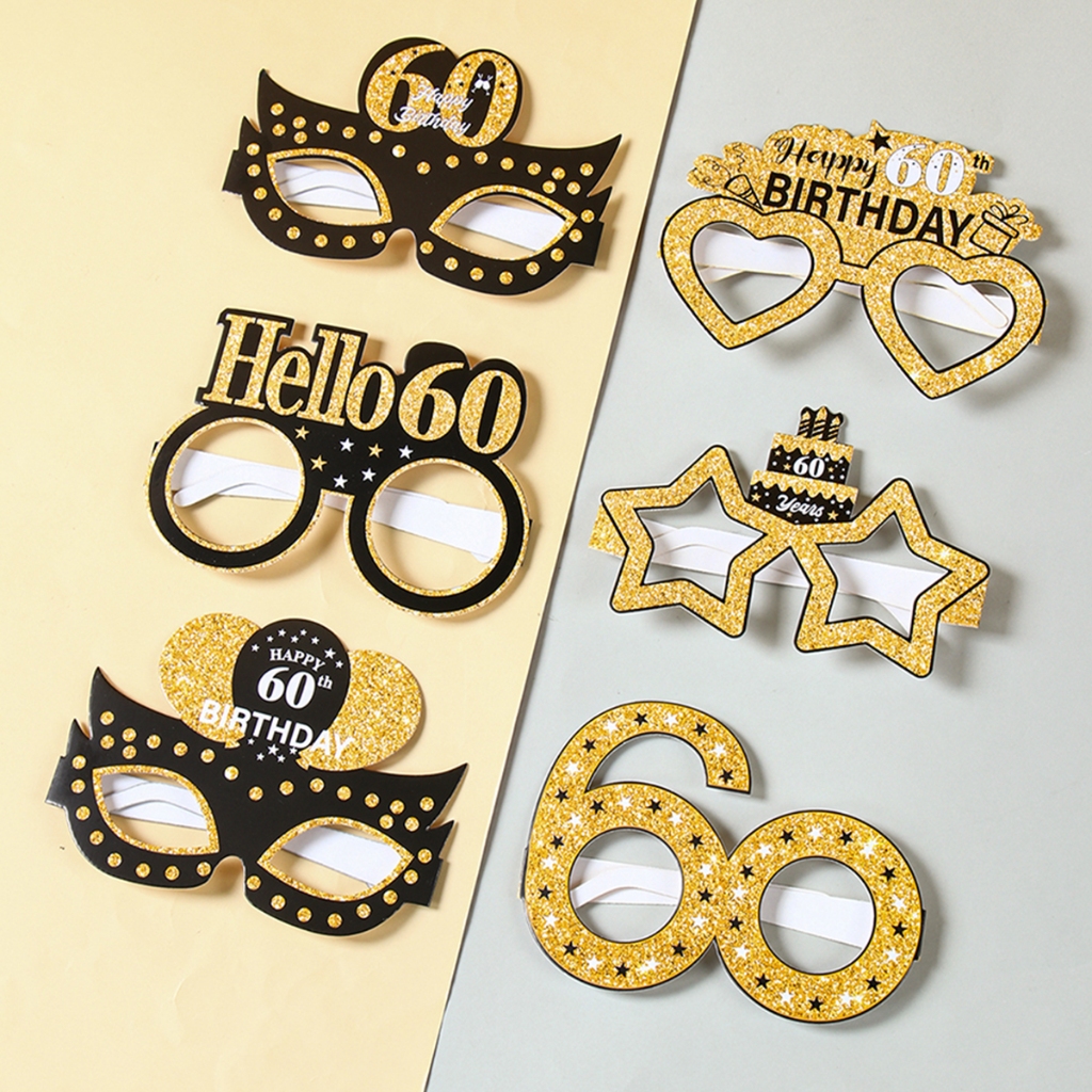 6pcs Black Gold 60th Birthday Glasses Birthday Accessories Paper 60th — free download