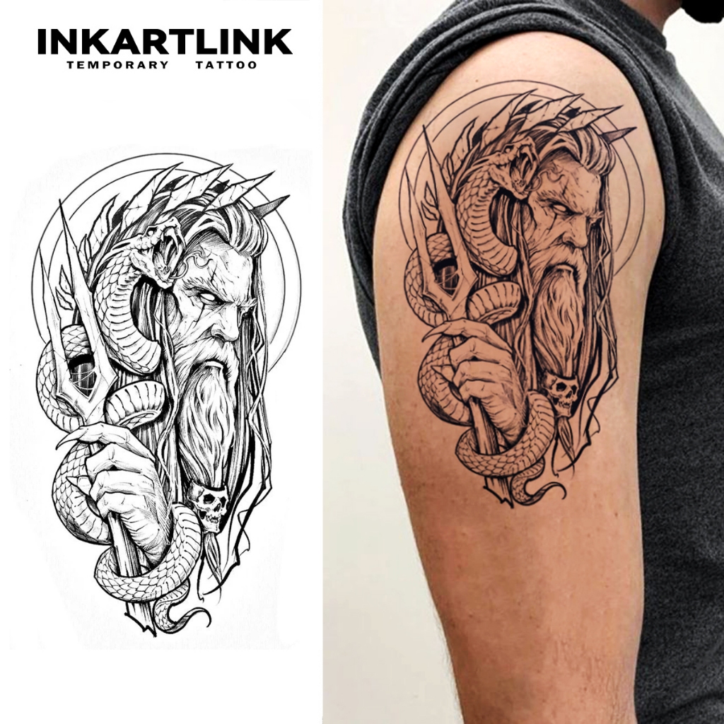Inkartlink Greek God Trident Temporary Tattoo Stickers, Waterproof Long ...