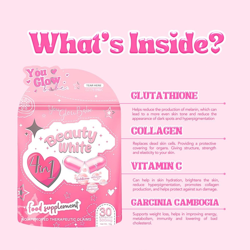 You Glow Babe Beauty White 4 In 1 Glutathione Food Supplement, 30 - Foto 12