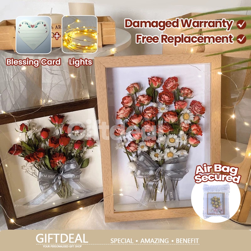 Air Bag Secured Valentine's Day Flower Frame Wooden Shadow Box Wooden ...