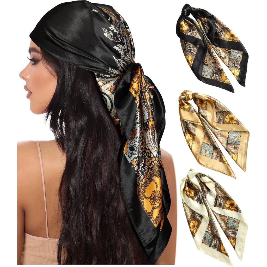 Large Square Satin Head Scarf Satin Hair Scarves Silk Bandana Scarf  Headscarf Silk Feeling Scarf for Women