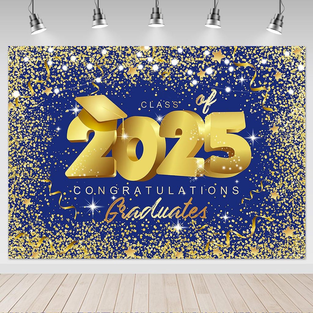 Class of 2025 Photography Backdrop 5x3ft Graduation Royal Blue and Gold ...