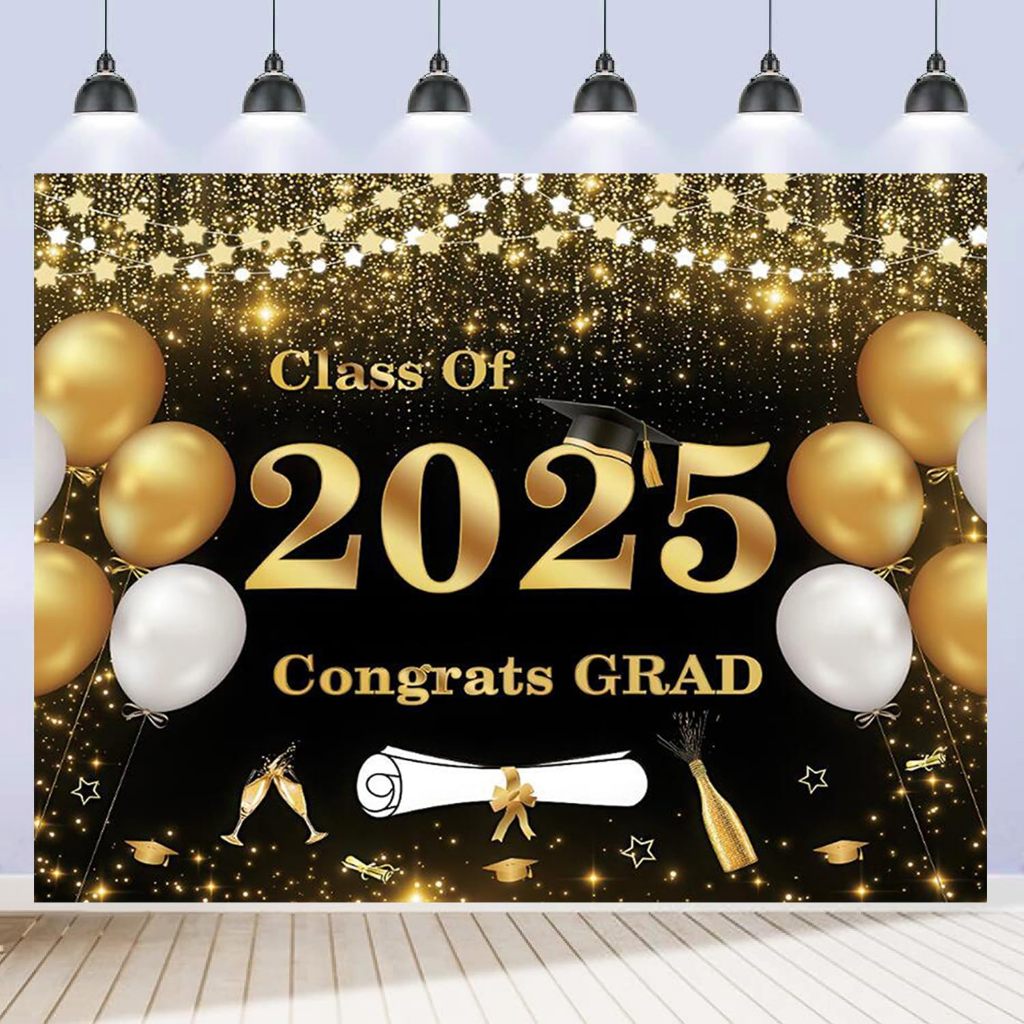 Graduation Photography Backdrop Black and Gold Class of 2025 Congrats ...