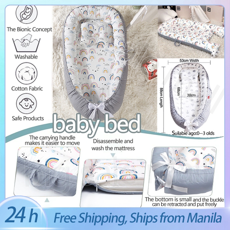 Portable crib Cotton baby bed with pillow Removable newborn mattress  washable crib nest