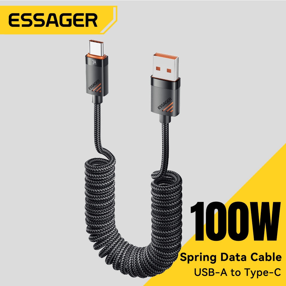 Essager 7A High Current USB-A To Type-C Spring Cable Car Charging Data ...