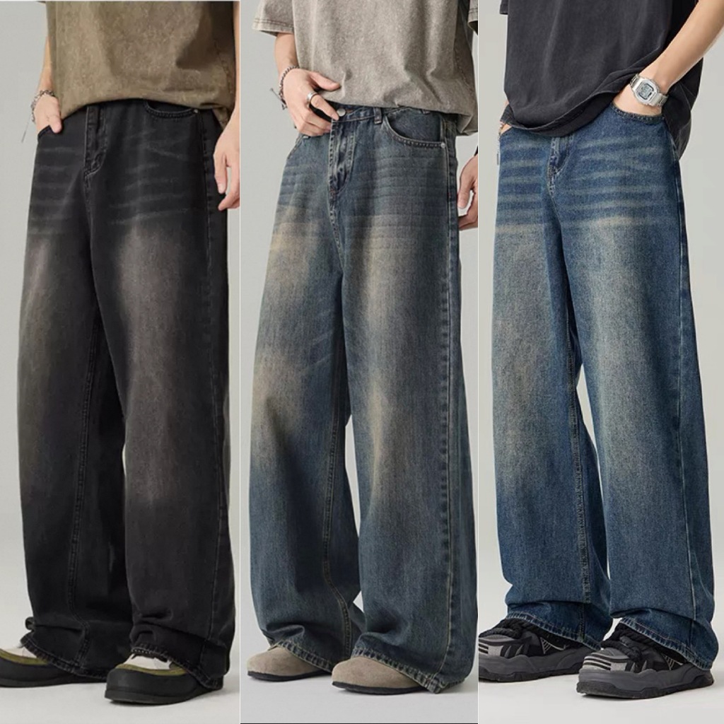 Baggy Jeans Men Elastic Waist Straight Leg Relaxed Fit Denim Pants With Pockets Fashion Jean Trouser Streetwear - Product Details