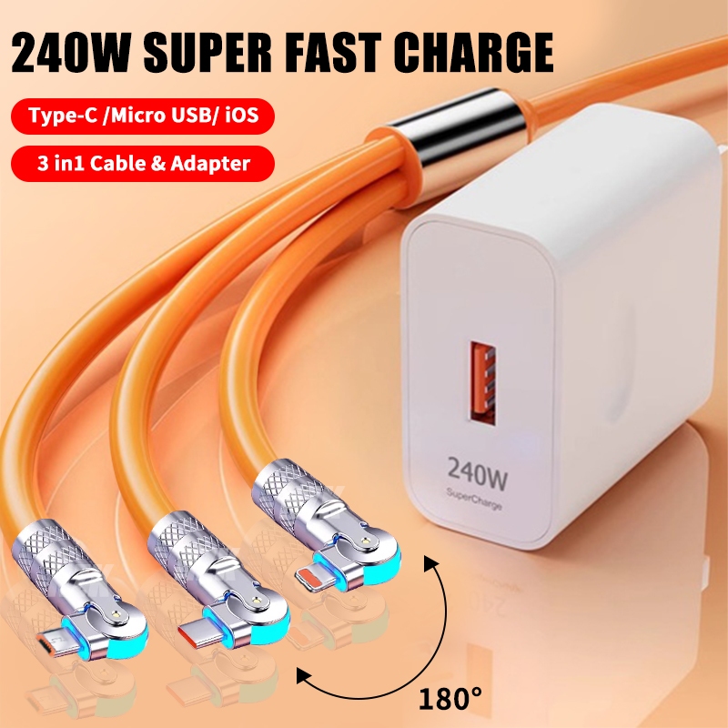 Charger 3 in 1 Fast Charger Type C for Android Micro USB iOS 3 in 1 ...