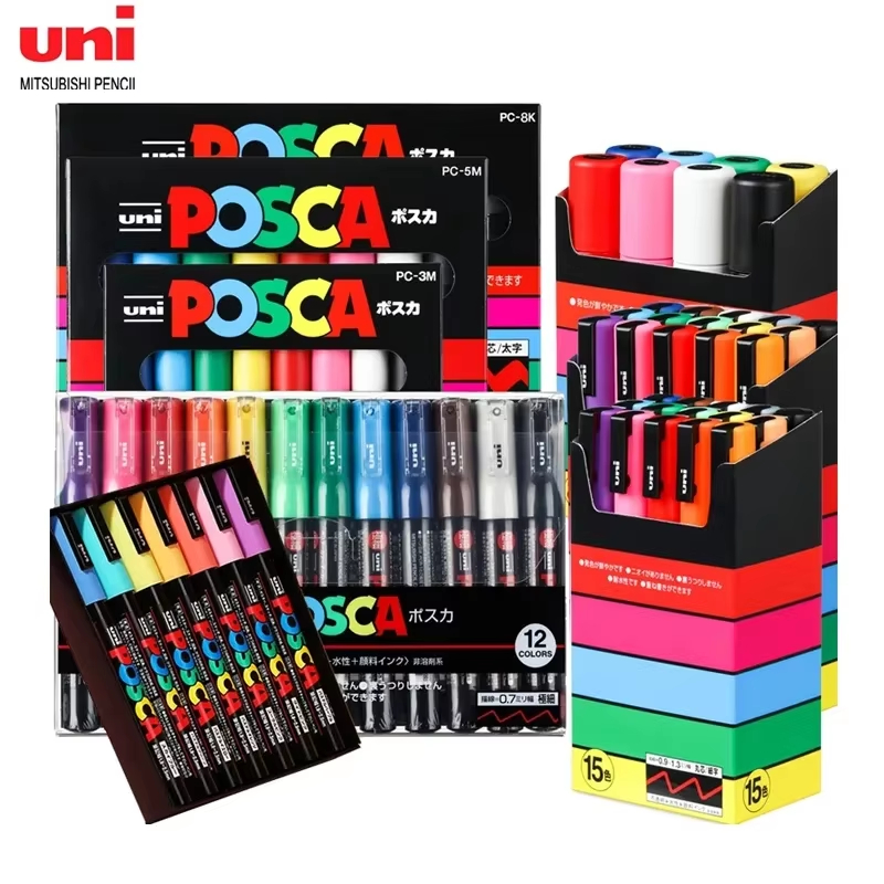 Uni Posca Paint Marker Pens Set PC-1M PC-3M PC-5M Extra Fine Point /Fine  Point /Medium Point 7/8/15 POP Poster Colour Water-Based Pigment Ink with 