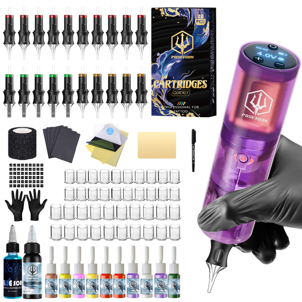 POSEIDON Tattoo Kit- Tattoo Machine with 20Pcs Tattoo Cartridge Needles ...