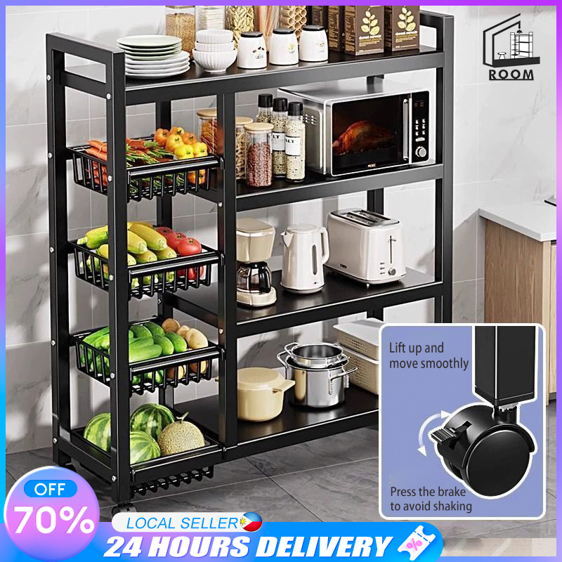 4 layers Kitchen rack Microwave storage rack With Wheels shelf With ...