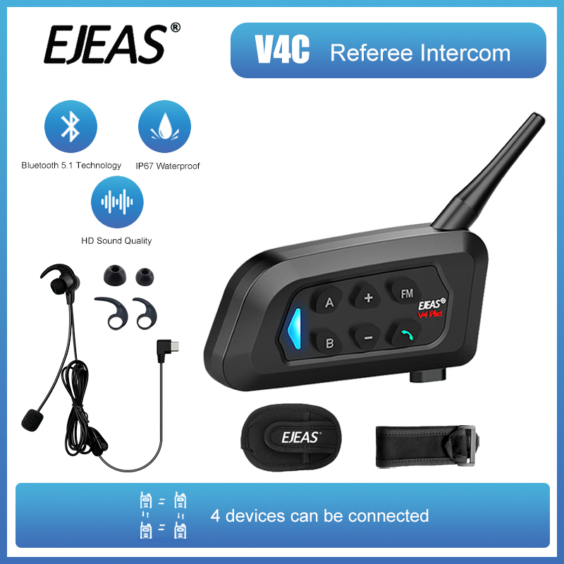 EJEAS V6C Professionele voetbal scheidsrechter Bluetooth-hoofdtelefoon, 1200 m, 2 personen, duplex, voor scheidsrechters voetbal en handbal