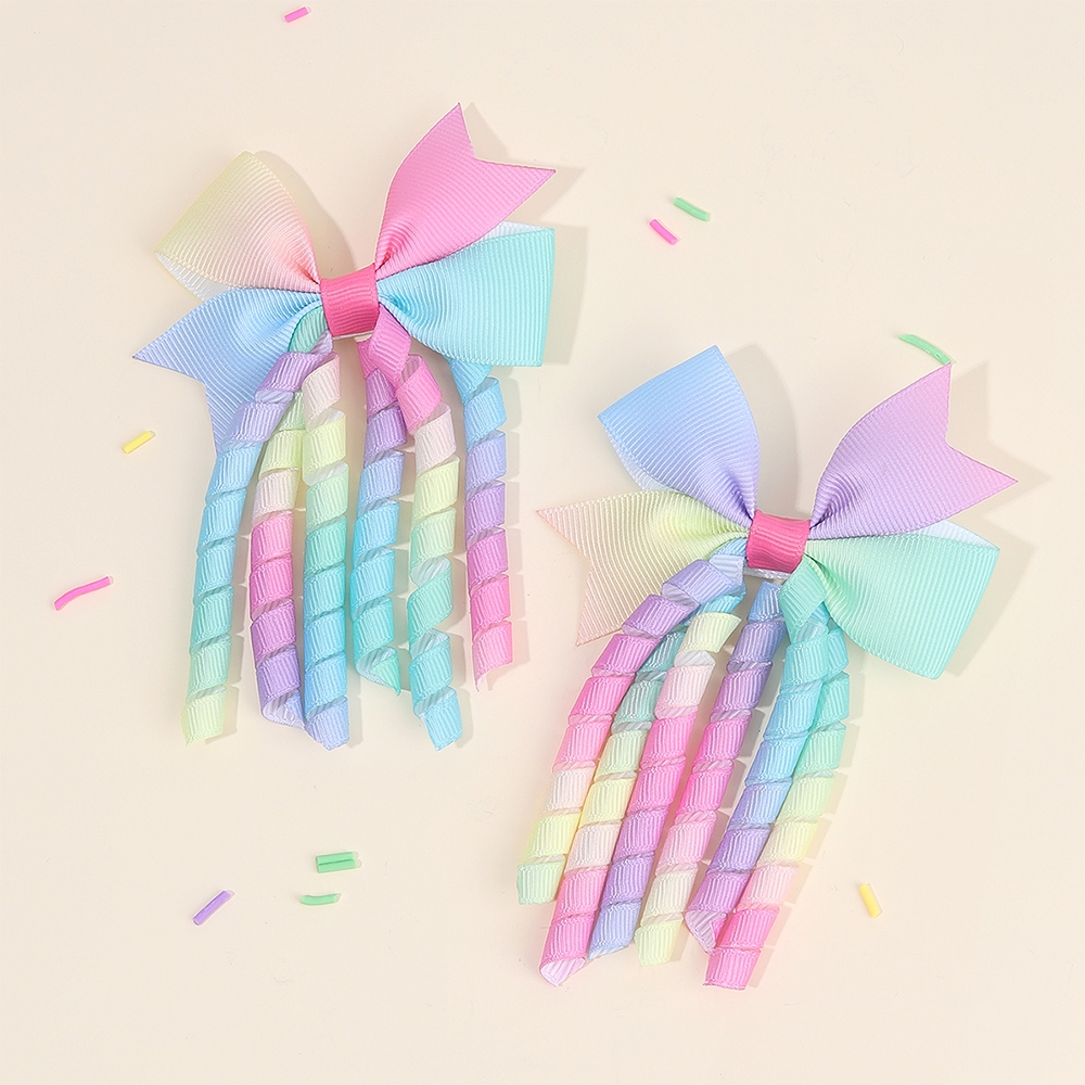 2Pcs/set Colorful Hair Bows Hair Clips with Rolled Ribbons Cute Hair ...