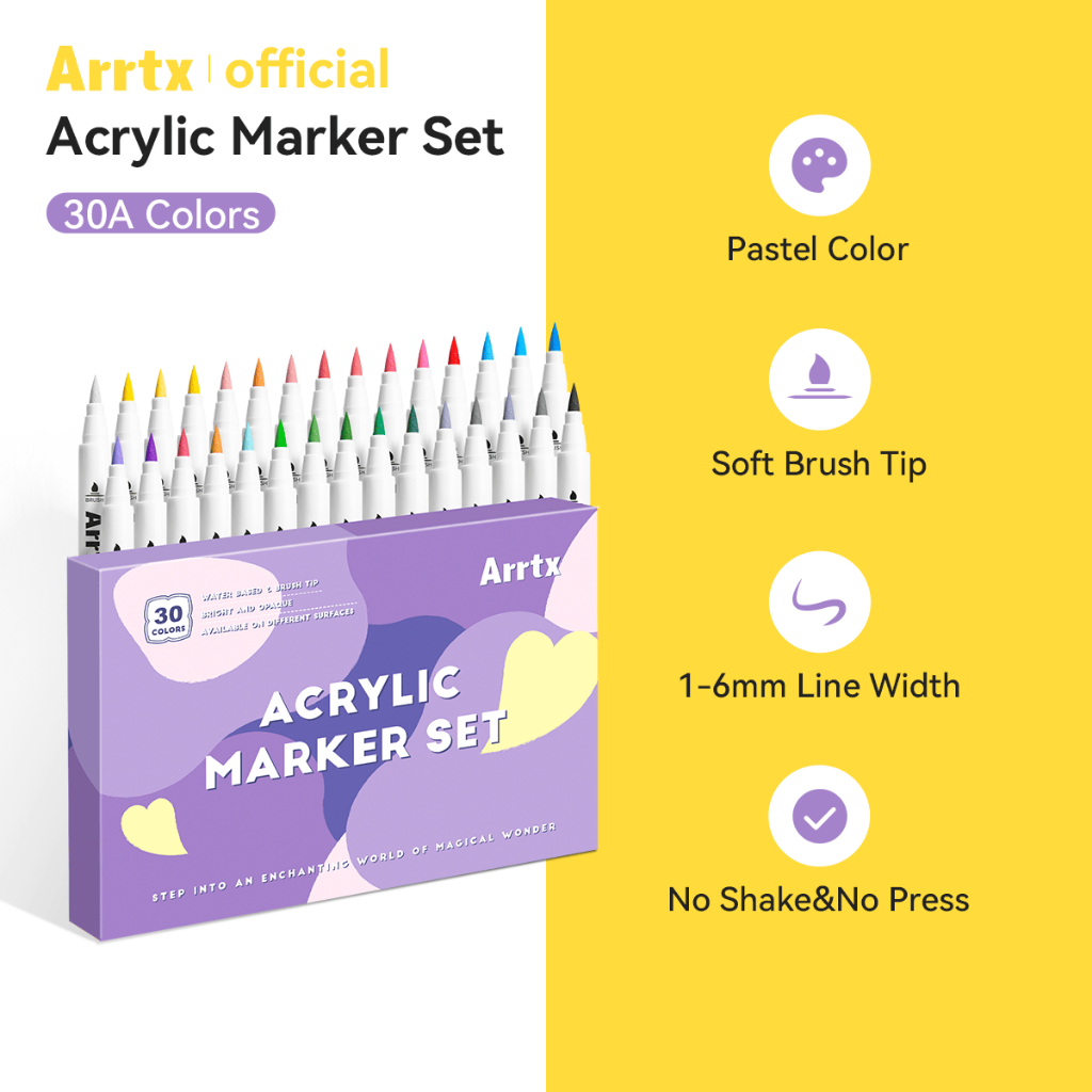 Arrtx Pastel Color/Skin Tone Acrylic Markers Set, 1-6mm Brush Tip Water  Based Acrylic Paint Pens, 30 count
