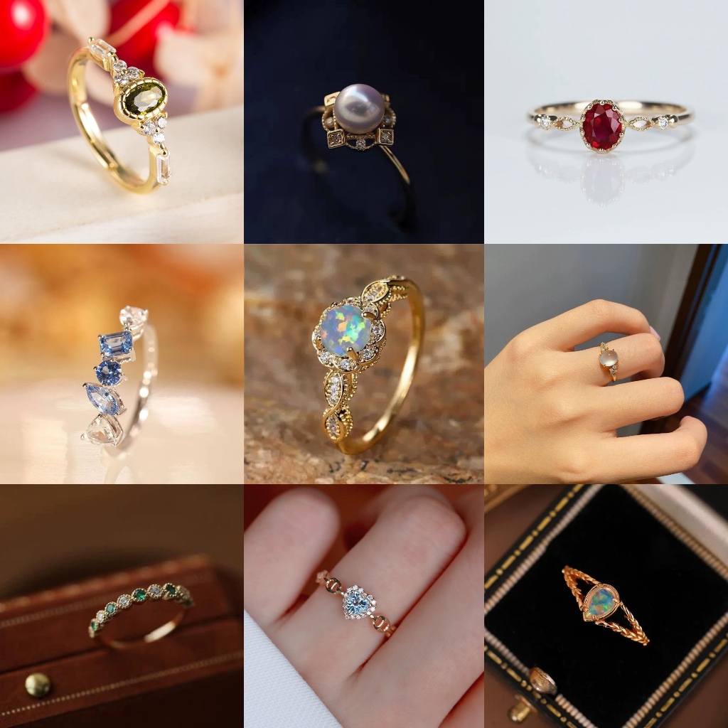 Live stream order women natural stone rings adjustable 14k gold plated ...