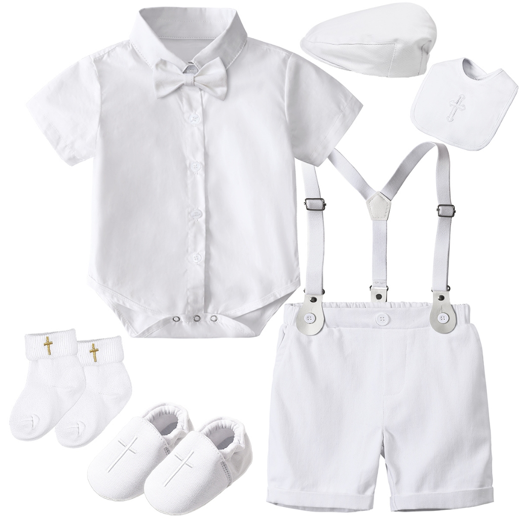 Leo - Baby Boys Christening Baptism Suit , Colour - White