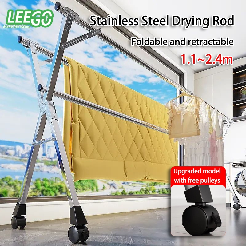 leego foldable telescopic drying rack 2.4m stainless steel drying pole ...