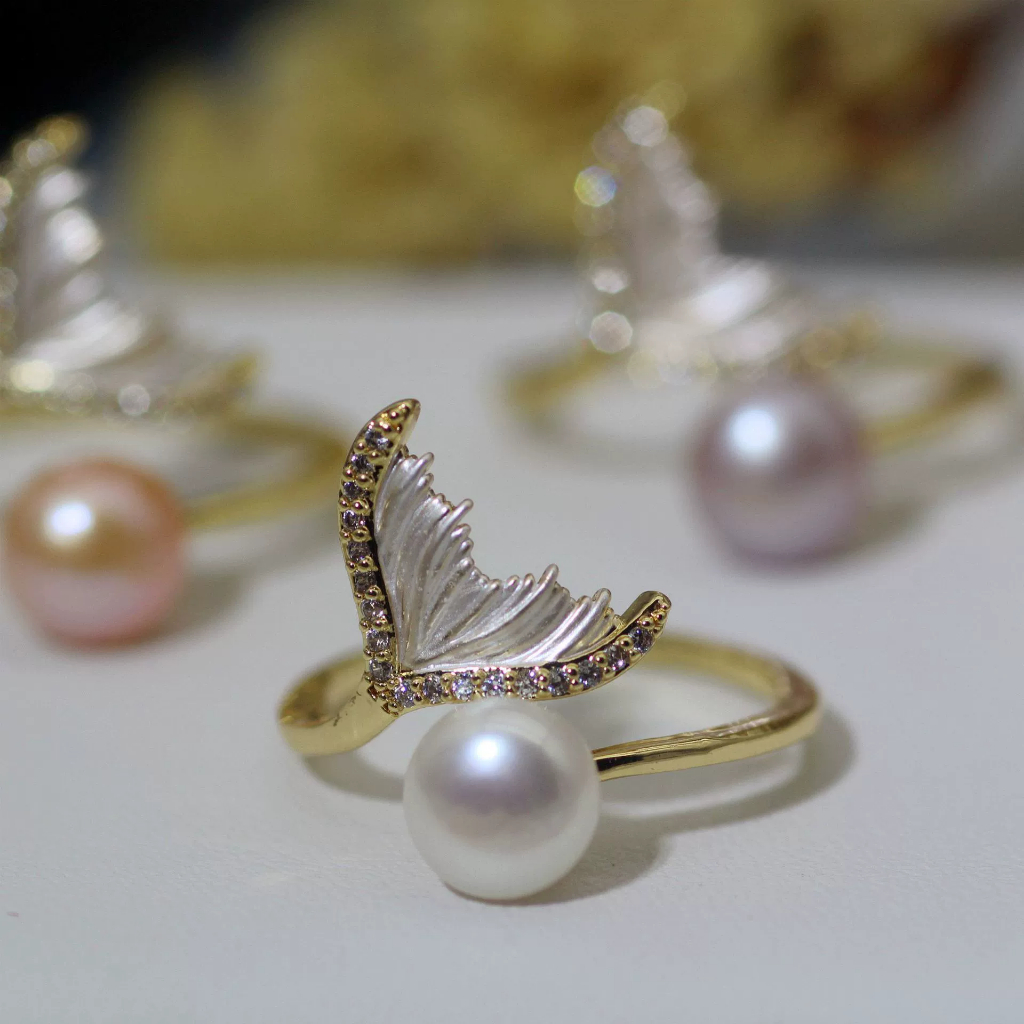 Personalized fishtail natural freshwater pearl open adjustable ring ...
