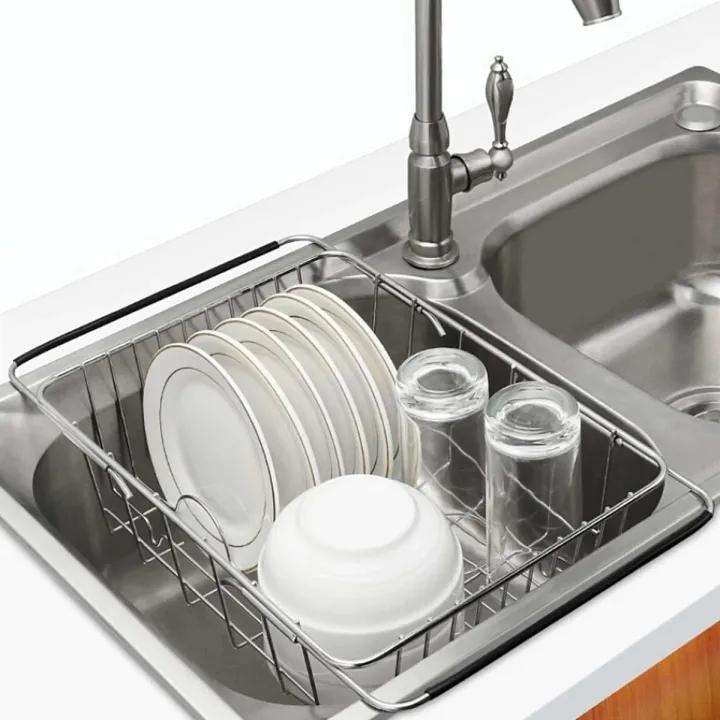 Domestic Kitchen Removable Stainless Steel Sink Drain Rack Dish Drying ...