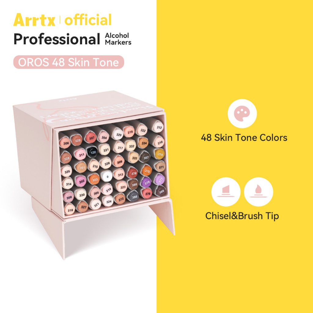 Arrtx Skin Tone Alcohol Based Markers, OROS 48 Colors Brush Chisel Tip  Art Markers