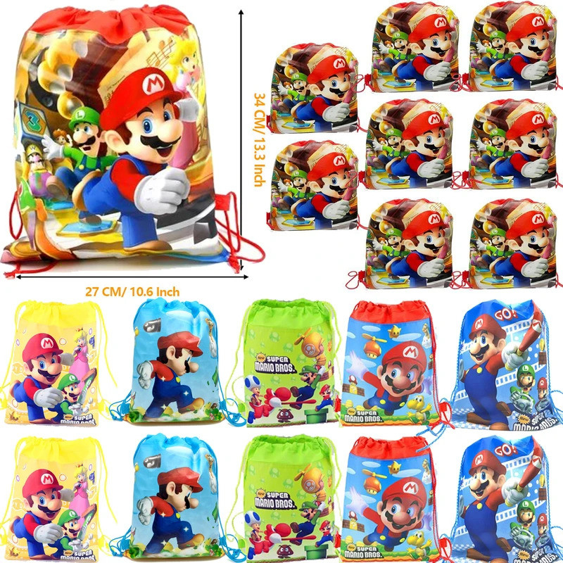 Super Mario Bros Party Bags Drawstring Bag Happy Birthday Party Cartoon ...