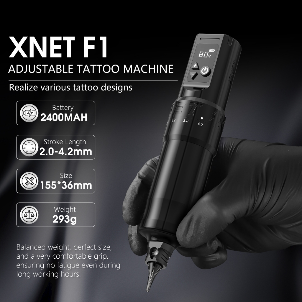 XNET F1 Professional Wireless Tattoo Machine 2.0-4.2 Adjustable Stroke ...