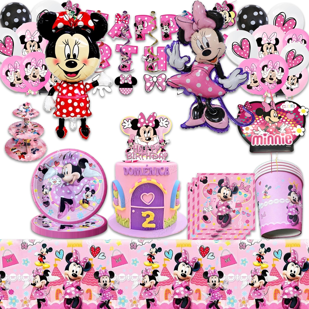 New Minnie Mickey Mouse Birthday Party Decoration Banner Balloon Plate ...