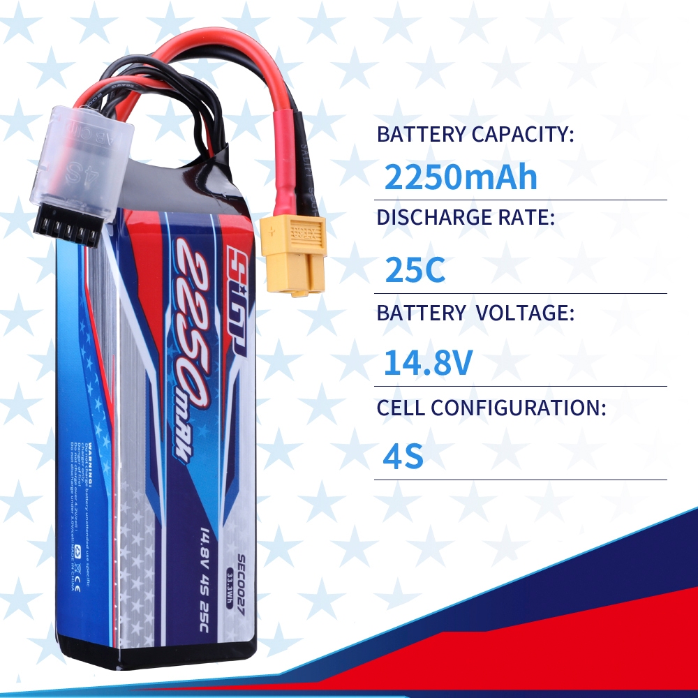 SIGP Batterie 3S Lipo 2250mAh 11,1V 25C XT60 – Pour Drone, Avion RC, Hélicoptère, FPV