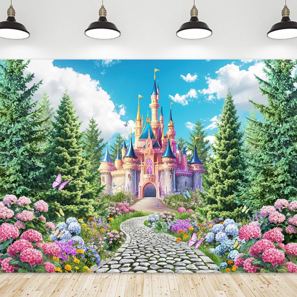 7x5ft Princess Castle Backdrop Polyester Fabric Fairy Spring Pink ...
