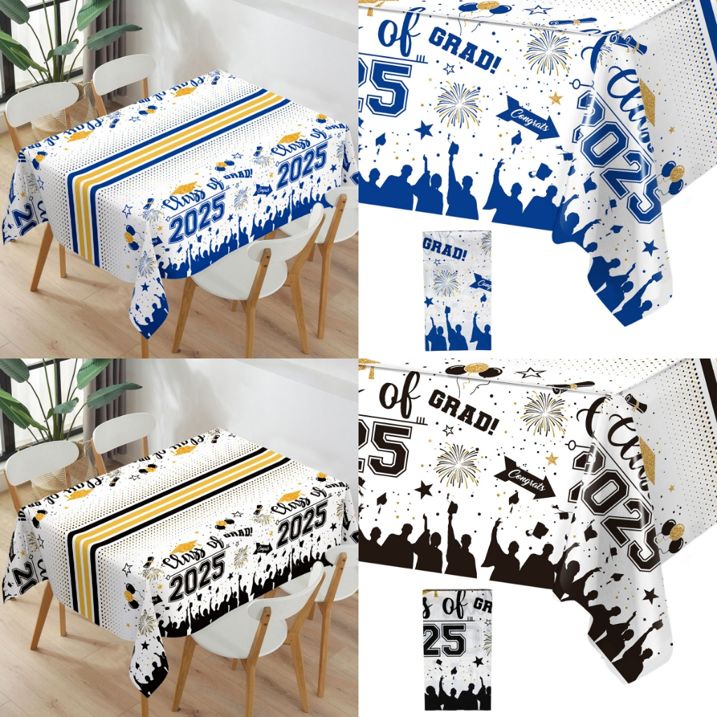 220*130cm Congrats Grad Table Cloth 6 Seater Blue Black PE Table Cover ...