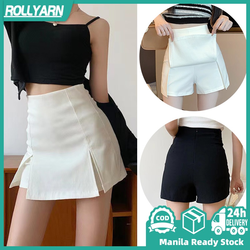 Korean High Waist Skirt Shorts for Women White Black Skirt With Slit ...