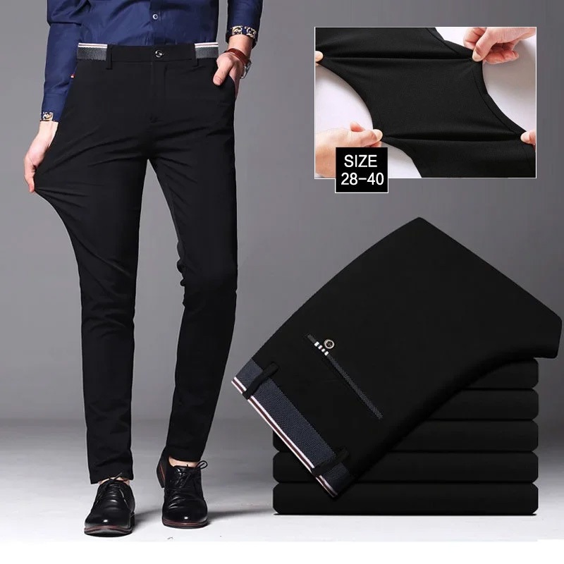 Men's Formal Suit Pants Office Stretchable Slacks Slim Fit Black Long ...