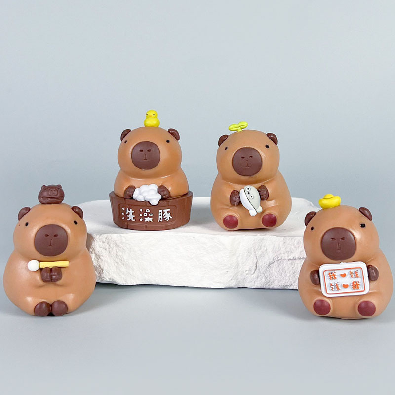 Set 13 Mini Capibara In Resina - Animali Carini Per Decorazioni Torte E Desktop