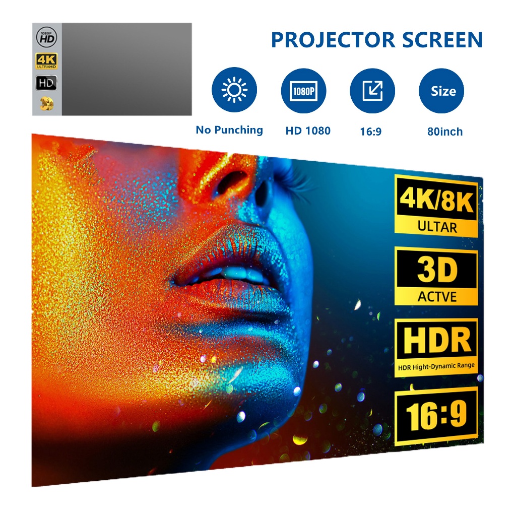 16: 9 Projector Screen Metal Anti-Light Curtain 100 Inch HD Portable ...