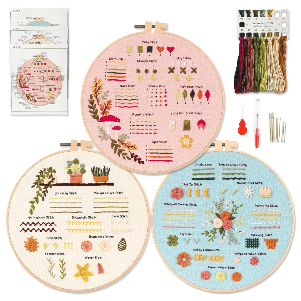 [HEPU]Embroidery Beginners Stitch Practice kit, 3 Embroidery Starter ...