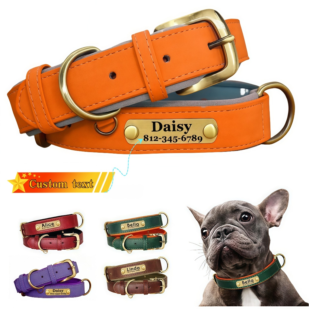 Customizable Leather Dog Collars Personalized Engraved Nameplate, Soft ...