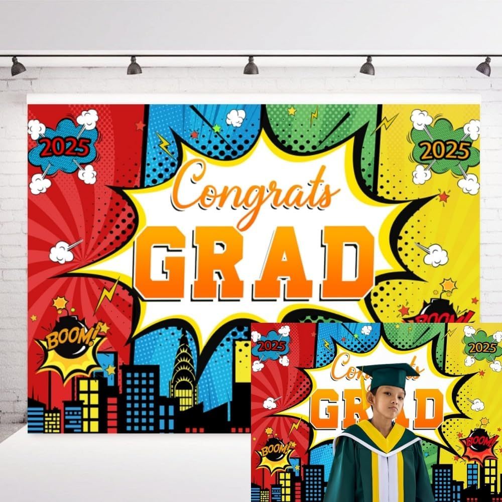 5x3ft Congrats Grad Photography Background Super City Comic Skyline ...