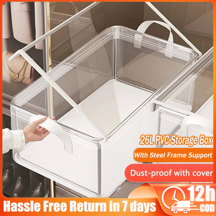 Storage Box PVC Transparent Storage Box Foldable With Metal Frame ...